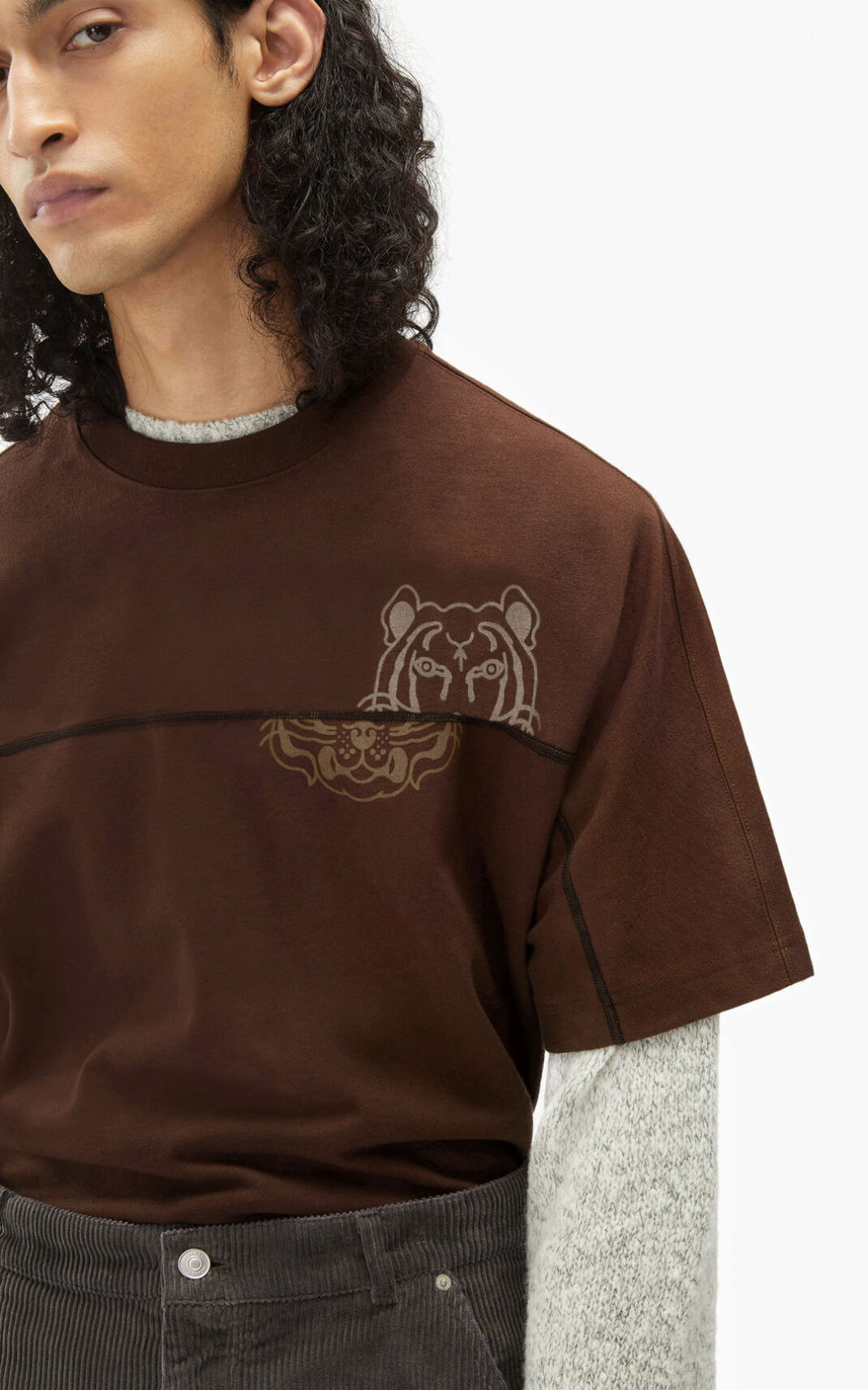 Camisetas Kenzo K Tiger oversized Hombre Marrones Oscuro ZHN865239